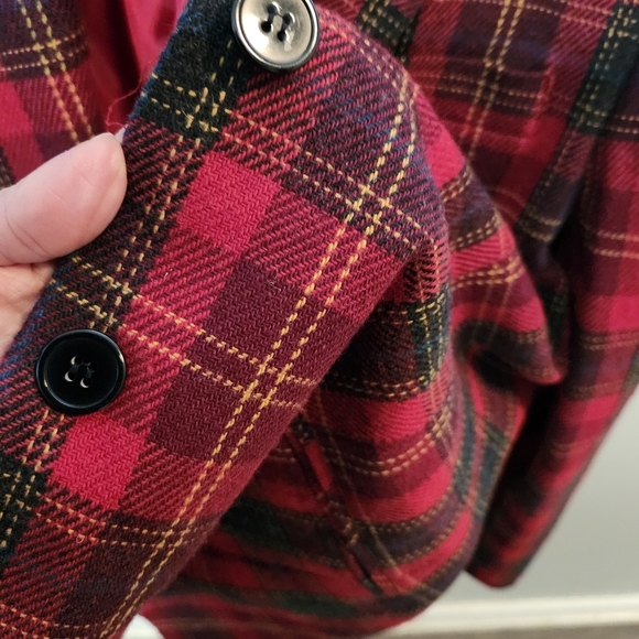 Vintage wool blend blazer red tartan plaid 3/4 sleeves 2 button closure women 16 - Picture 6 of 7